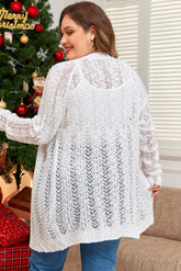 eleganter weißer Lochstrick-Cardigan in Übergröße